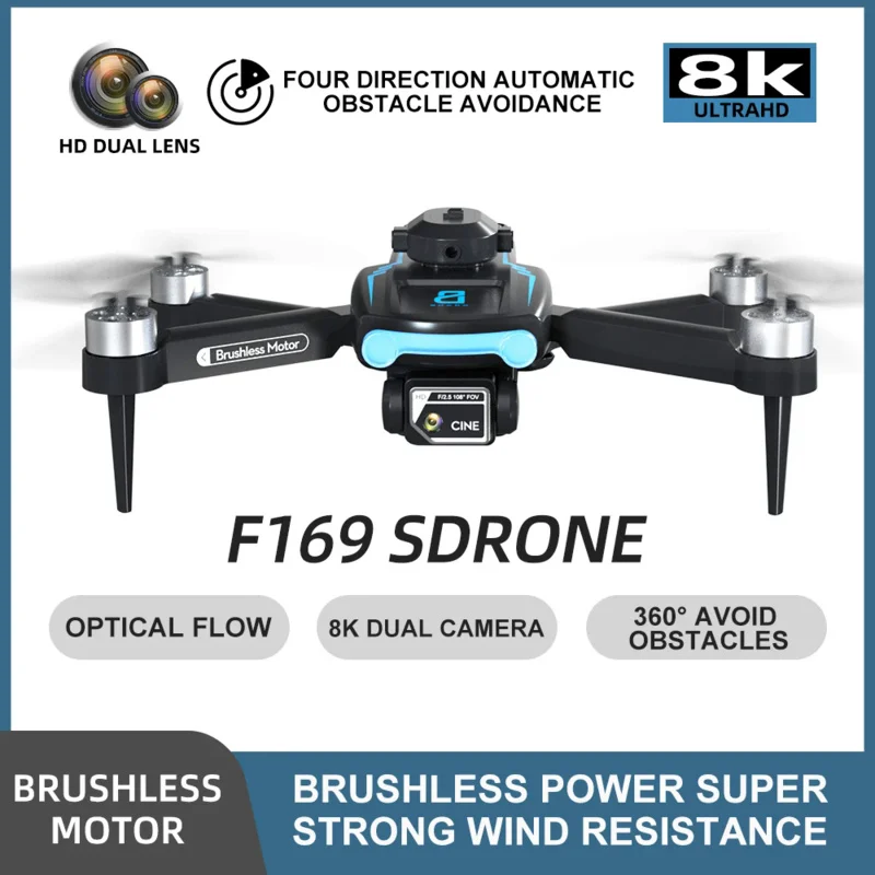 

F169 WIFI FPV Professional Height Hold Four Side Obstacle Avoidance RC Drone 8K HD Dual Camera Dron Foldable Quadcopter