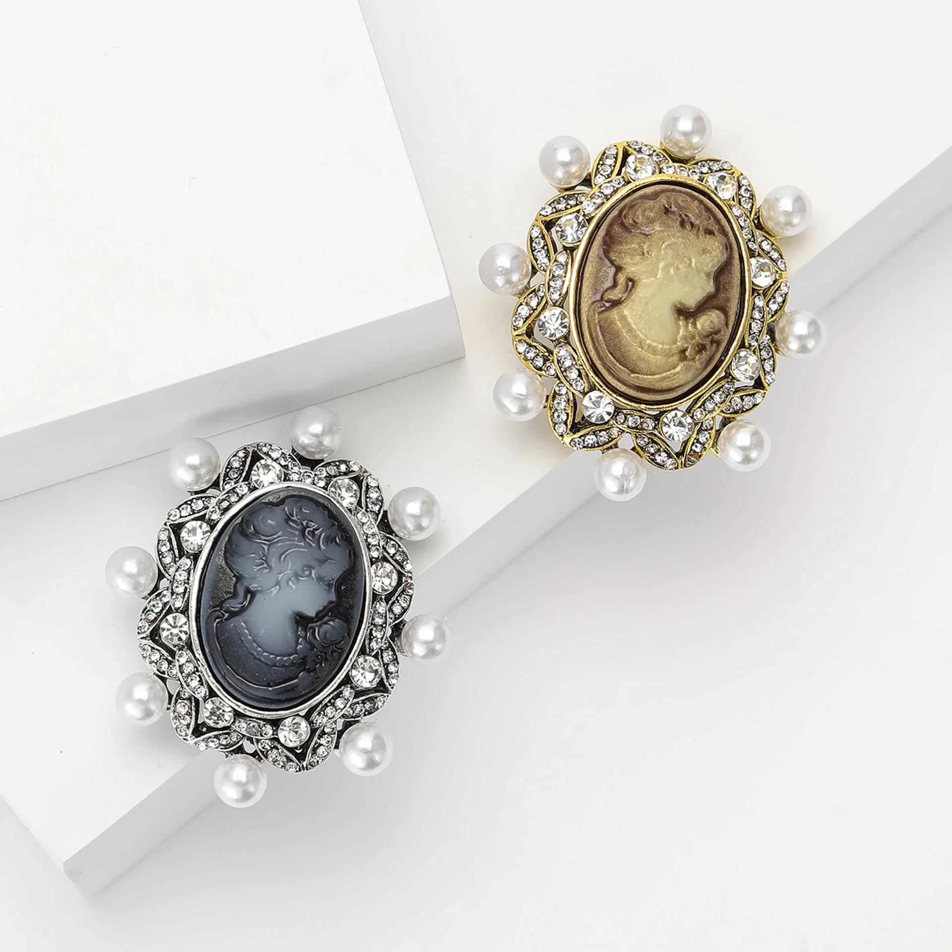 Модная брошь со стразами булавки в винтажном стиле жемчуг камея красивая голова