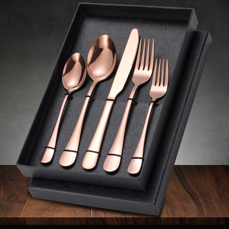 

Stainless Steel Tableware Five-piece Batch Funeral Knife Fork Spoon Western Food Activities Portable Set Gift Box
