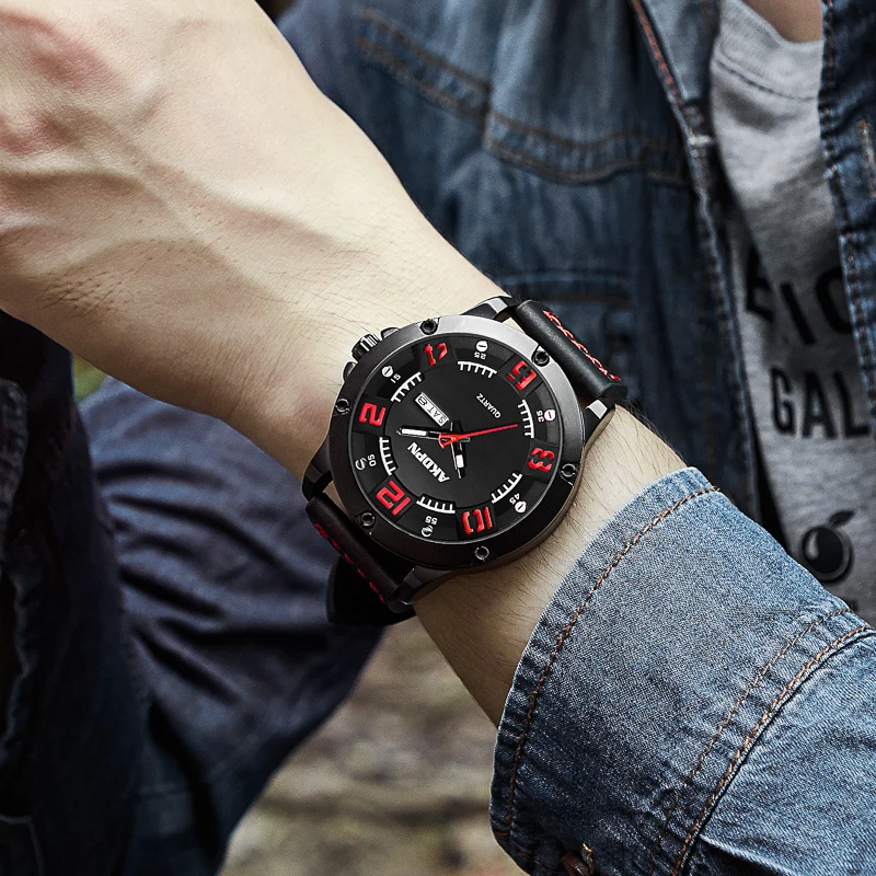 

Top Brand Luxury Men's Business Quartz Wristwatch Black Leather Belt Watch Роскошные мужские часы