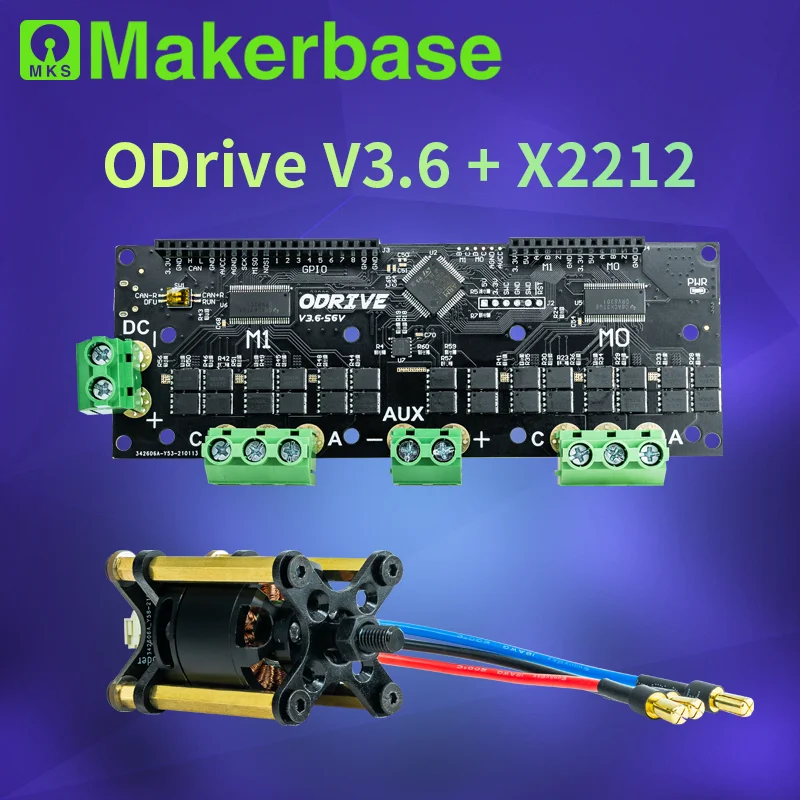 

Makerbase ODrive3.6 56V with MKS X2212 Motor FOC BLDC AGV Servo Dual Motor Controller Board ODrive 3.6