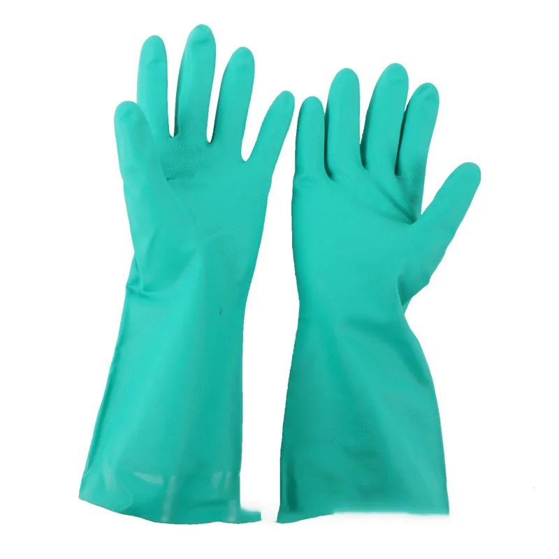 

6 pairs Nitrile Work Gloves Green Security Protection Working Gloves Flocked Lining Household Safety Protective Non-slip