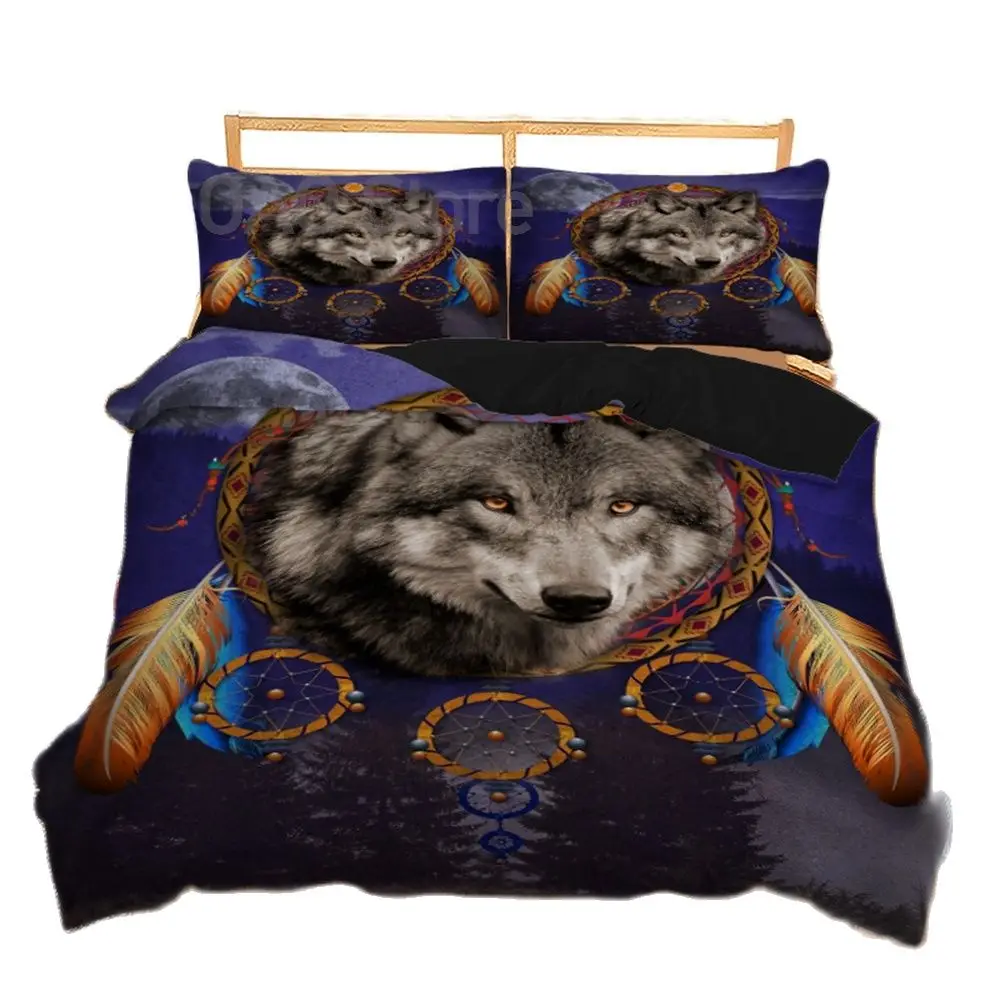 

3D Printing Wolf Quilt Cover Bedding Set of 3 Pillowcases Double Queen King Size Kids Adult Home Textiles (No Sheets)