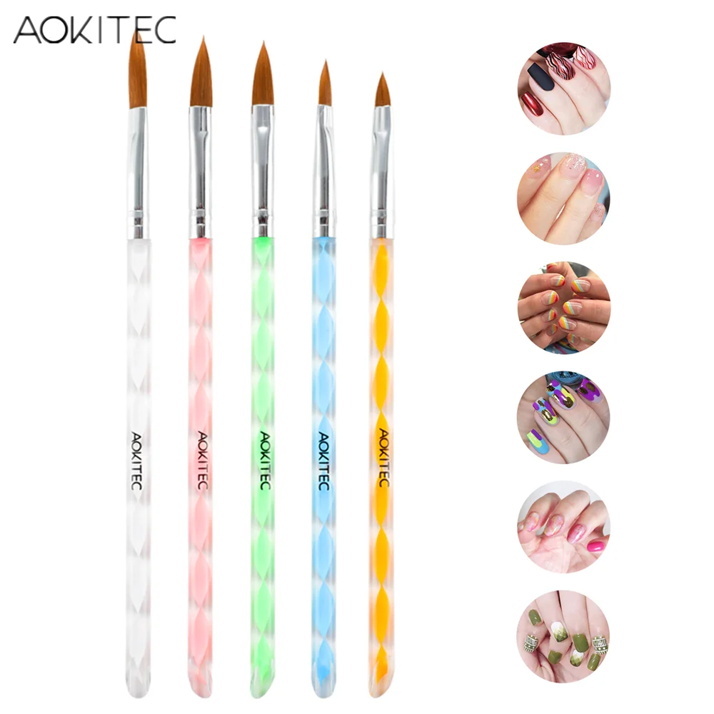 

Aokitec Nail Art Brush Set 5Pcs UV Gel Polish Nail Art Extension Builder Pen Brush Painting Drawing Manicure Accessories Tool