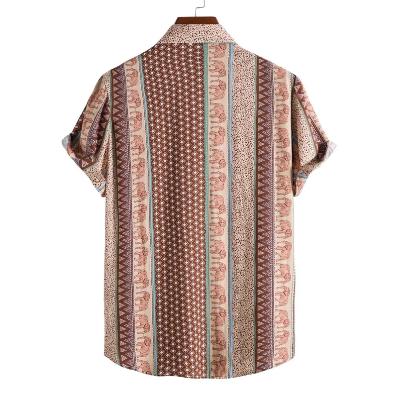 Men Shirt Top Summer Loose Print Cardigan Shirt Men's Casual Short Sleeve Single-Breasted Turn-down Collar Shirt Vacation Shirt