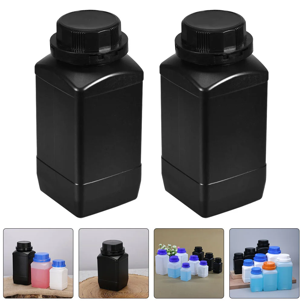 

2 Pcs Plastic Container Big Mouth Square Bottle Wide Sample 1000ml Laboratory Reagent Sealing