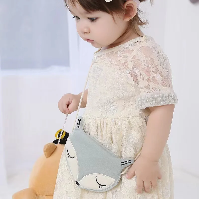 

Cartoon Children Messenger Bag Cute Pink/Green Fox Shape Children Satchel Small Capacity Cotton Bag