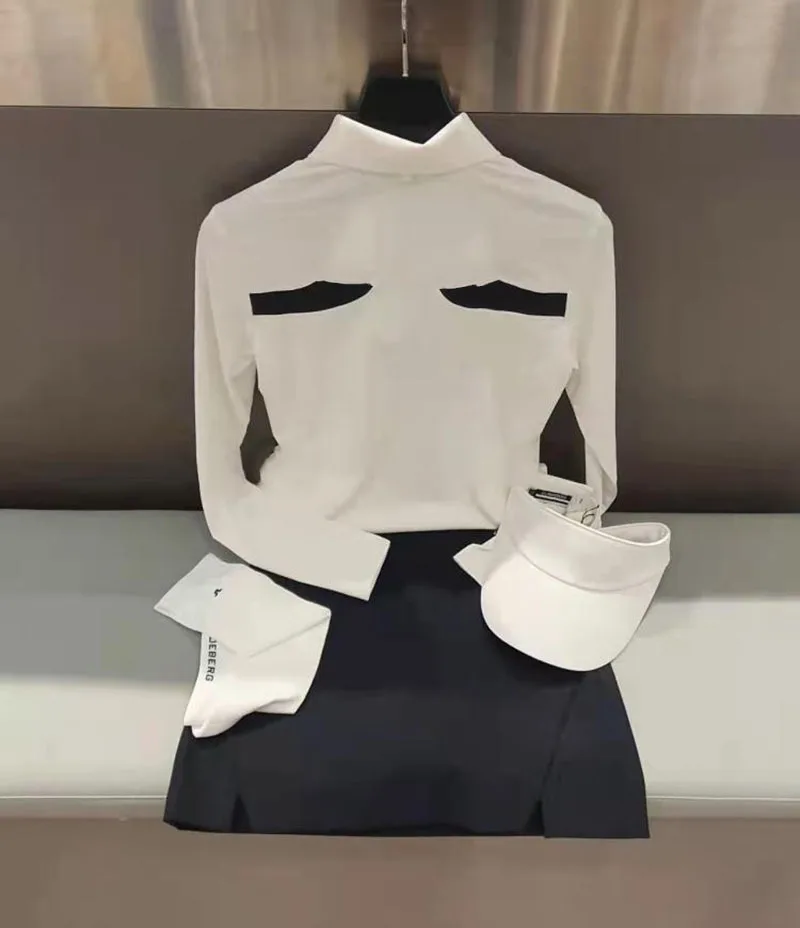 2023 Korean Golf Women's Lapel Long Sleeve T-shirt Short Skirt Suit Tennis Badminton Anti-walking Pant Skirt Spring And Autumn