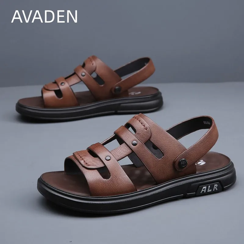 

New Sandals Man Summer Fashion Outdoor Beach Breathable Platform Genuine Leather Casual Shoes for Men Beach Indoor Roma Sandals