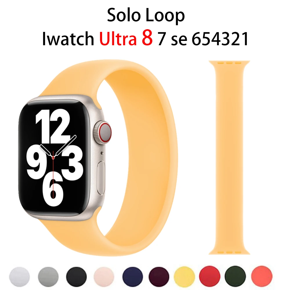 Ремешок силиконовый Solo loop для Apple Watch band 44 мм эластичный браслет iWatch ultra series 7 8 6 3 SE