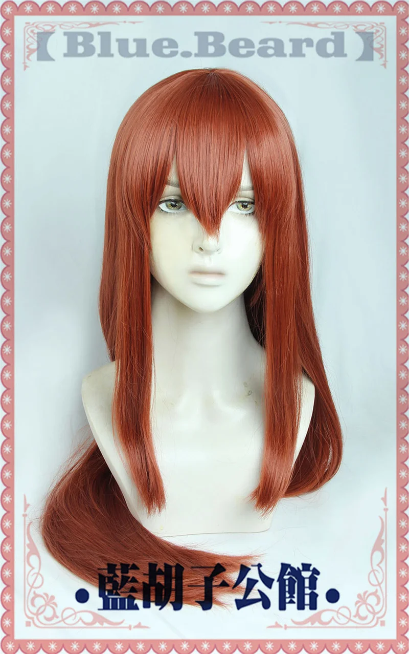 Фото Steins Gate Makise Kurisu Christina Косплей Парик 80 см Длинные Прямые Красные Коричневые Термостойкие Синтетические Волосы Косплей Костюм Парики №2