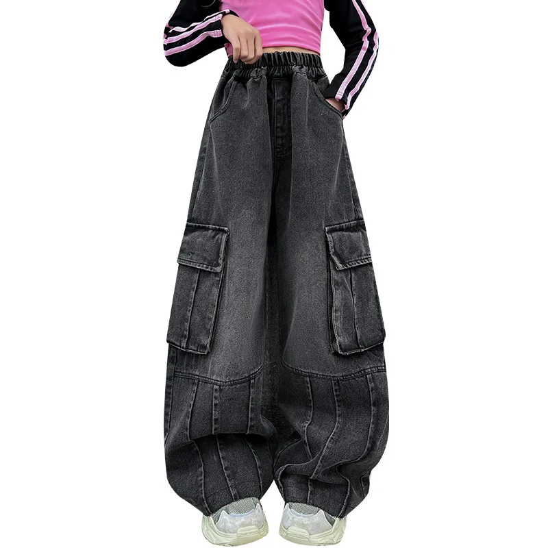 Джинсы для девочек с несколькими карманами на возраст 6 8 10 12 14 лет весна-осень