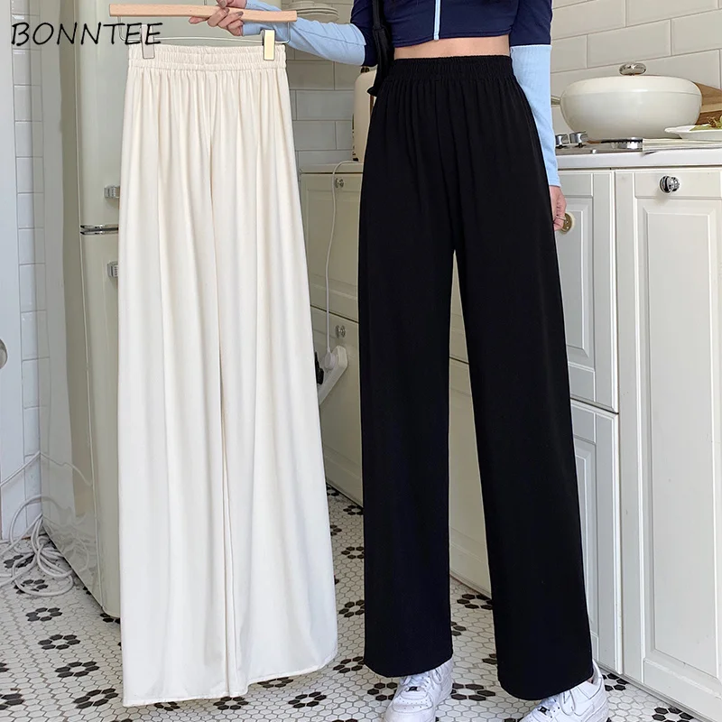 

Casual Pants Women Solid Korean Spring Chic Popular Elastic Waist All-match Student Ins New Arrival Basic Trouser Daily Mopping