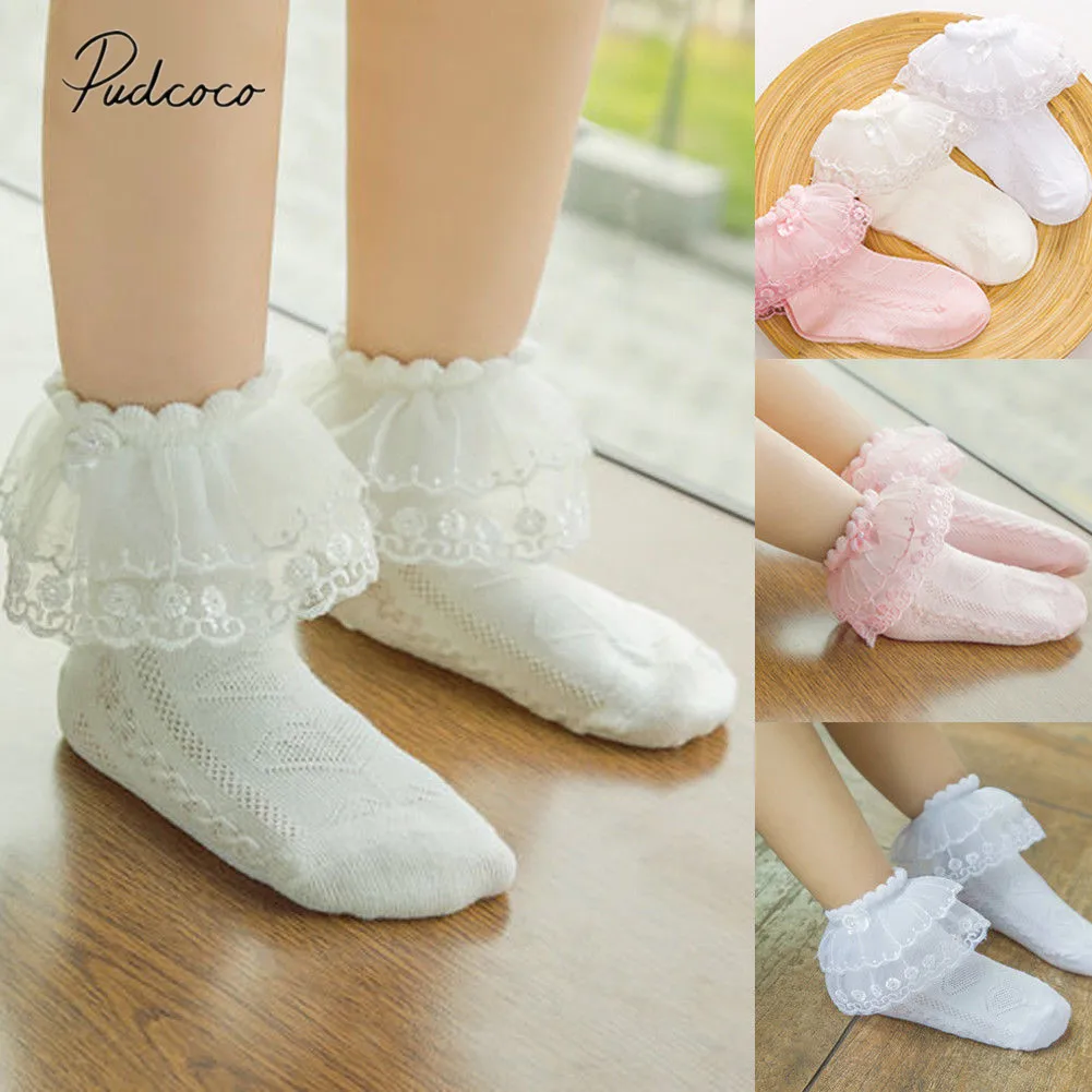 

2021 Brand New Kids Baby Girls Lace Layered Ruffle Frilly Ankle Socks Princess Short Tutu Cotton Socks Solid 1 Pair Kids Socks