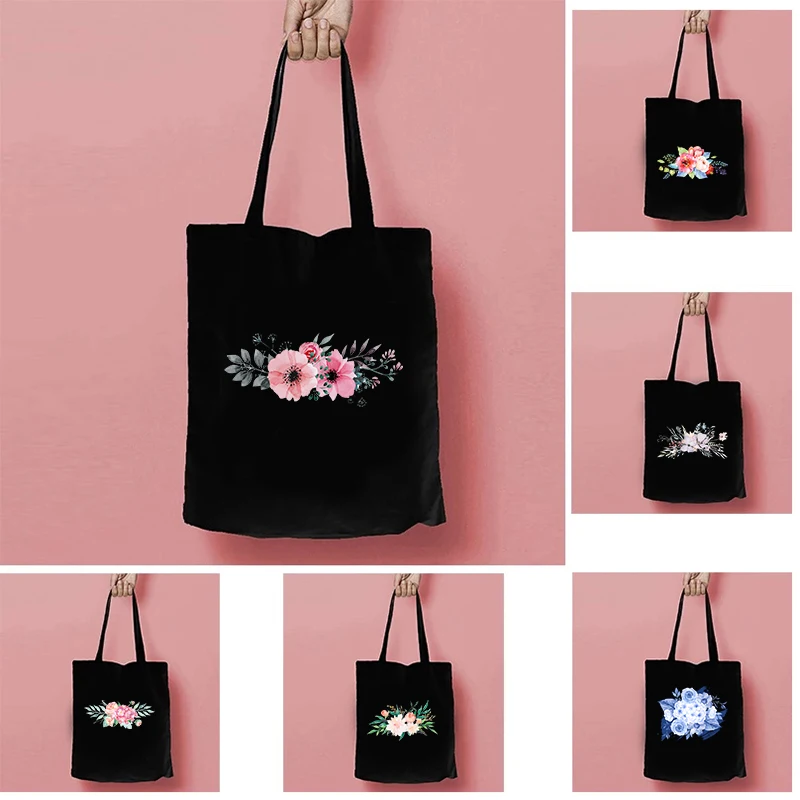 

Shopping Bags Flower Canvas Bag Shopper Tote Women's Shoping Ladies Designer Handbags Woman Printed Cloth Handle Shoulder Bag