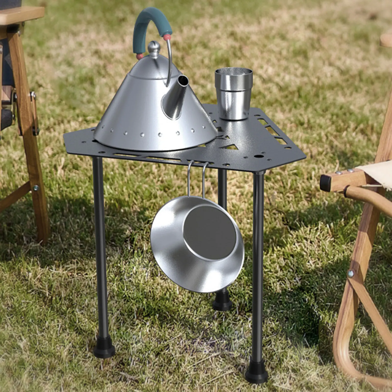 

Outdoor Wine Holder Table Mini Aluminum Alloy Picnic Round Desk Easy Carry for Beach Sand Grass Lawn Couple Beach Date