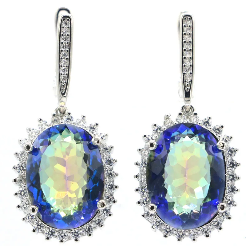 

11g 925 SOLID STERLING SILVER Earrings Oval Gemstone Rainbow Violet Topaz Rhodolite Garnet Green Peridot White CZ Daily Wear