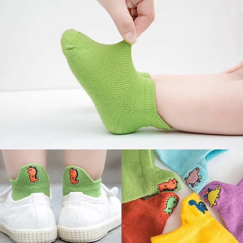 

5 Pairs Summer New Short Socks for Children Flower Smiley Bear Candy Embroidery Kids Boat Socks Breathable Cotton Sports Socks