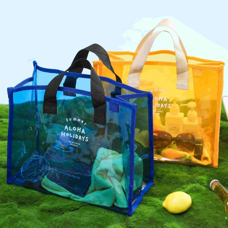 

Tote Bag Transparent PVC Waterproof Ladies Casual Handbag Tote Bag Reusable Large Capacity Shopping Bag Beach Swimming Bags