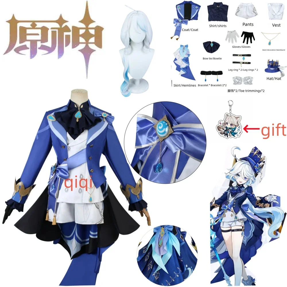 Костюм для косплея Furina парик волосы ударопрочный Фонтейн фокалоры с шляпой
