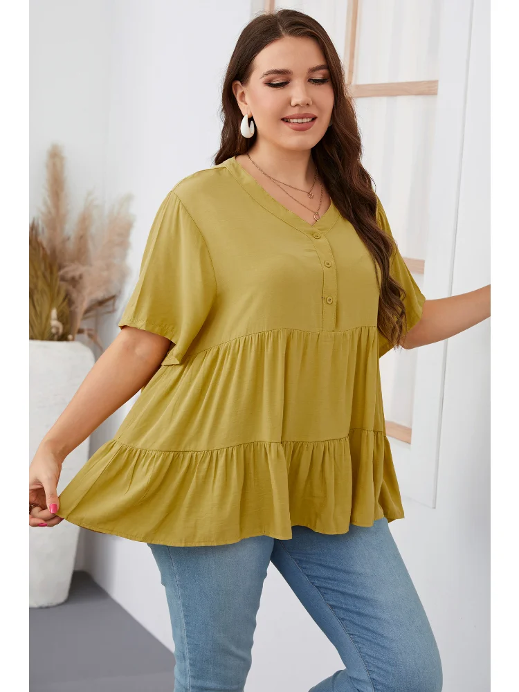 Pang Mei Short Sleeve Fluffy Large Size Shirt Women's Loose Top women plus size clothing