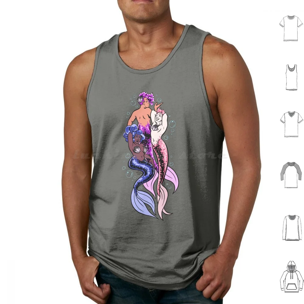 Pride Merfolk Trio (Gender Fluid) Майки с принтом Хлопок Белый Черный Фиолетовый Genderfluid Gender Fluid
