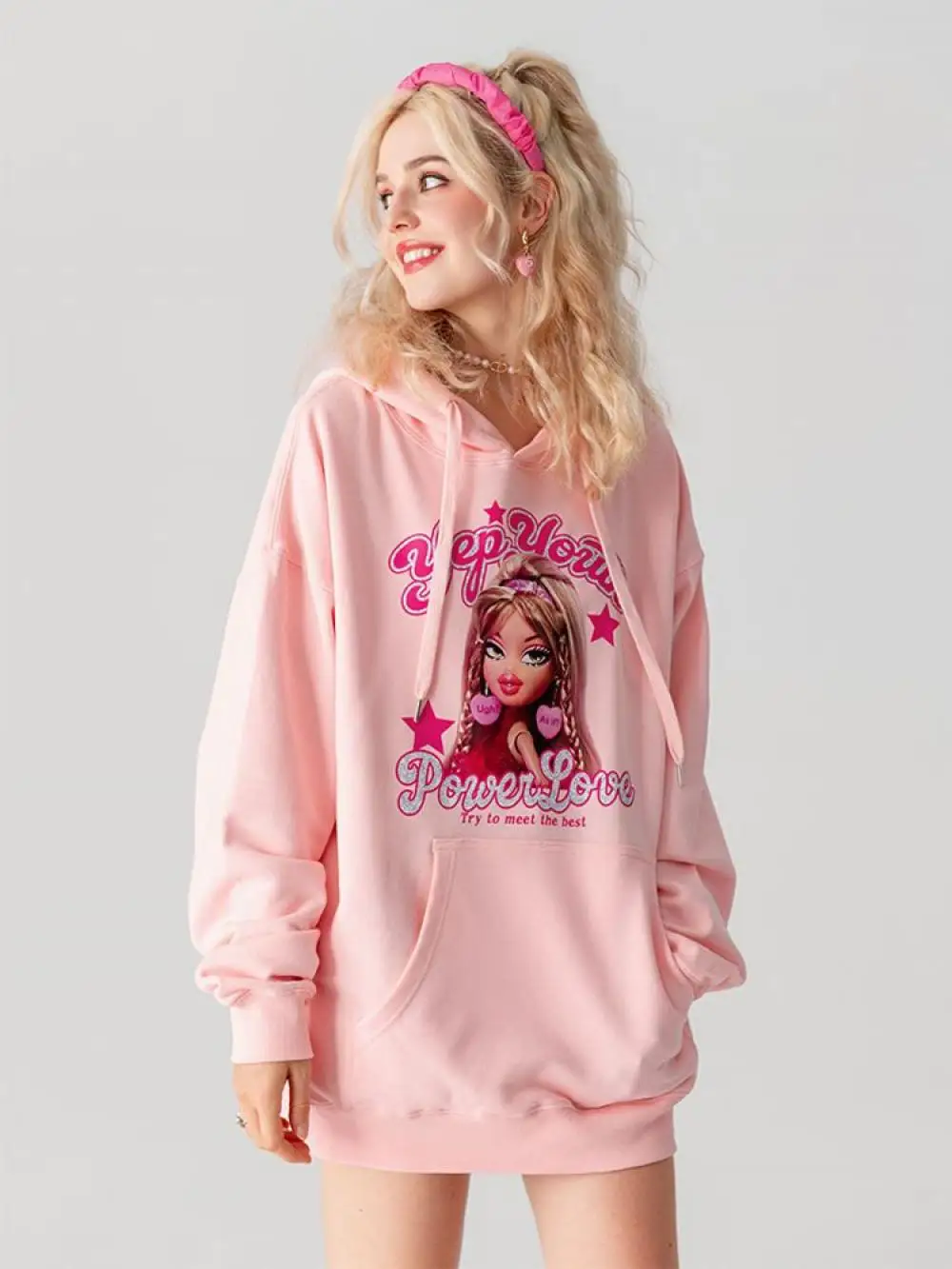 

New Barbie Hooded Sweatshirts Kawaii Girl Long Sleeve Top Female Korean Style Casual Tracksuit Winter Coat Girls Christmas Gifts