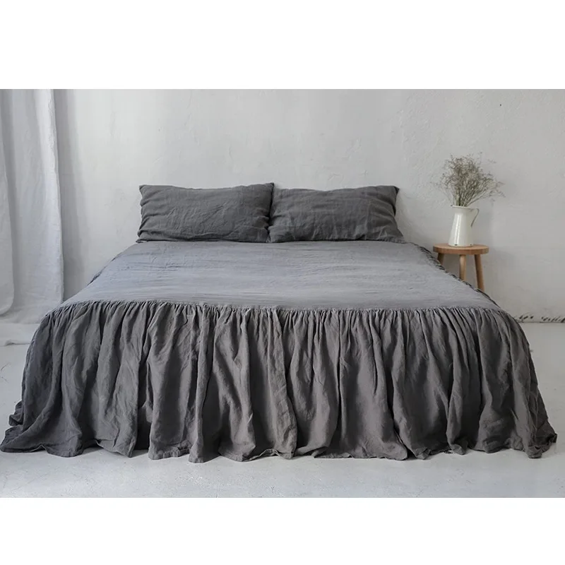 

100% Linen Flax Bedding Bedspread on The Bed Sheet Double Bedding Skirt Elastic Fitted Cover 2 Seater Mattresses Cover Bed Skirt