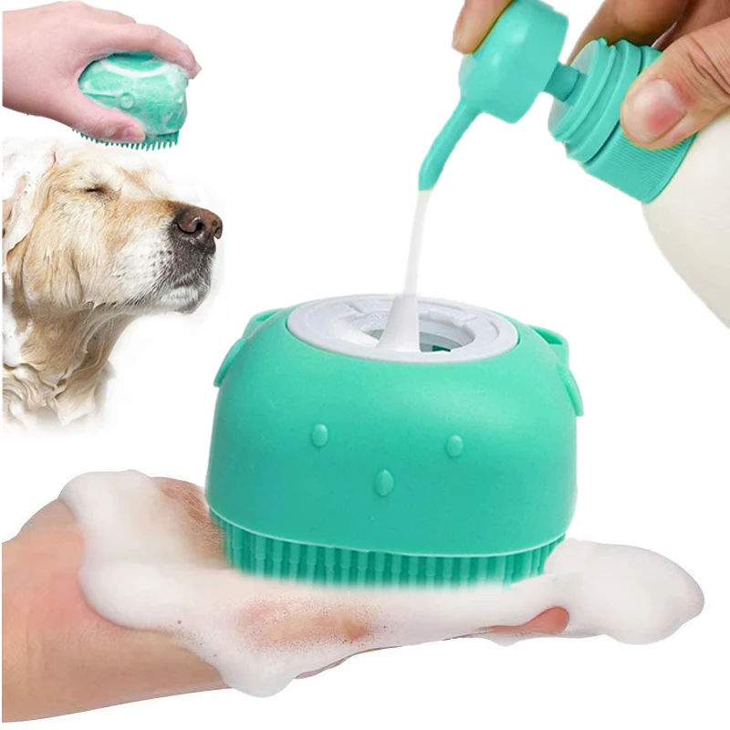 Мягкая безопасная силиконовая щетка для ванны собак и кошек с футляром шампуня