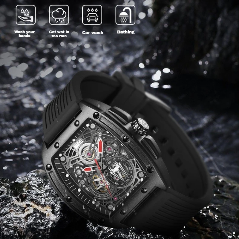 Механические полые деловые мужские механические часы с винной бочкой