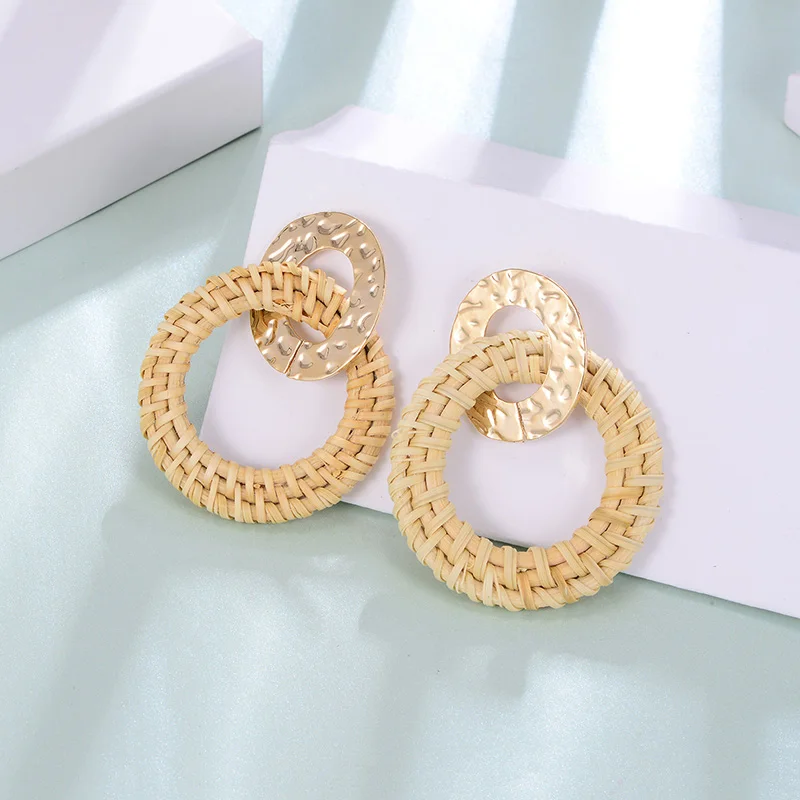

New Straw Weave Drop Round Statement Earrings for Women Fashion Jewelry Vintage Dangle Earring pendientes mujer moda 2023