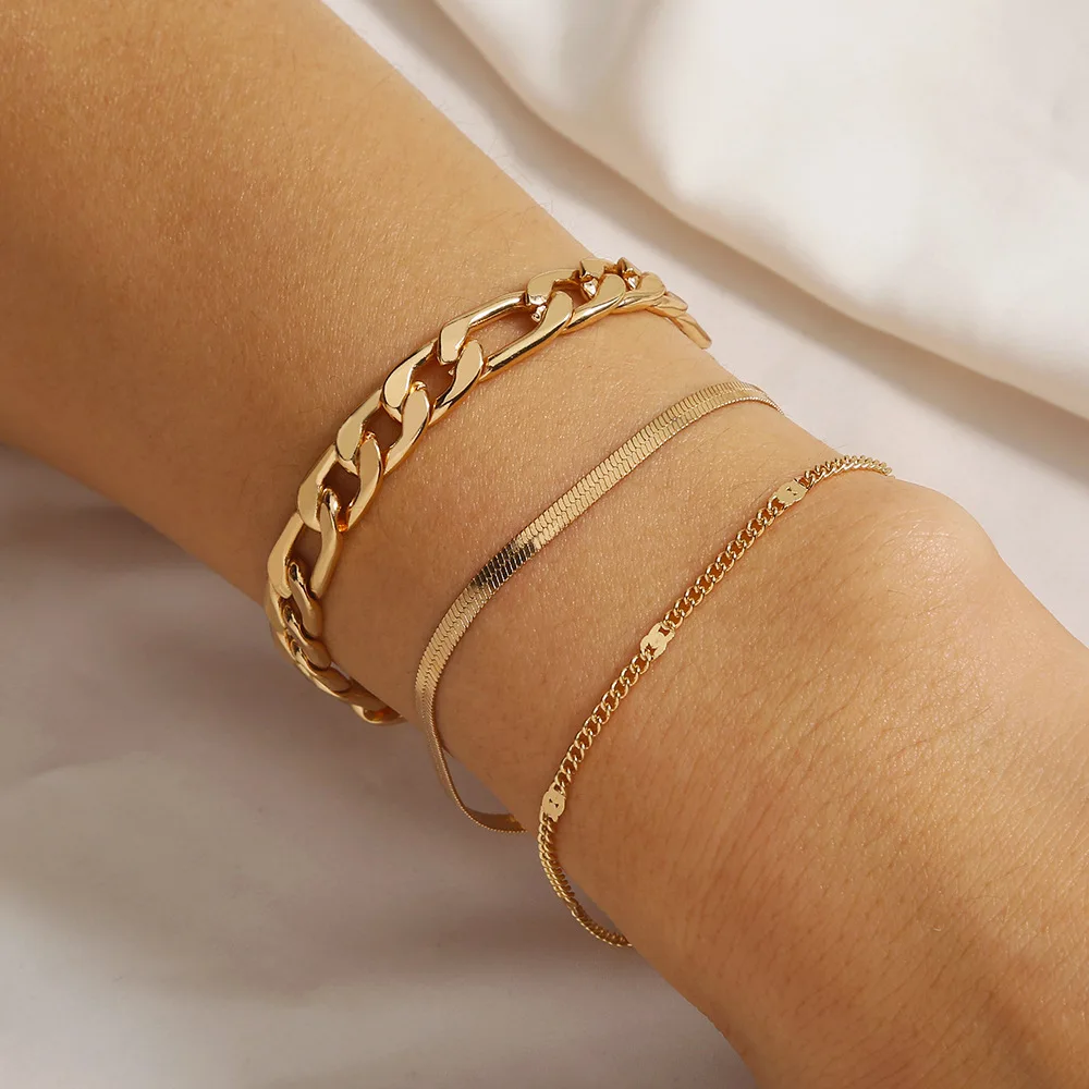 

2023 new simple metal flat snake bone chain bracelet ins fashion trend hollow geometric set jewelry women jewelry boho