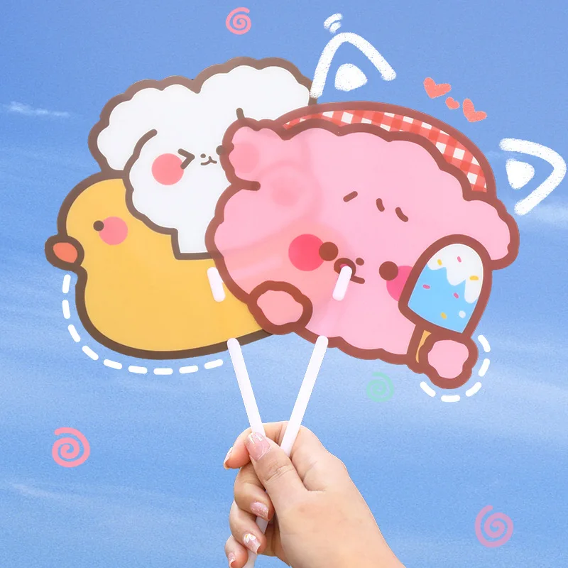 

Portable Cute Cartoon Fan Round Long-eared Rabbit Little Yellow Duck Bear Theme Fans Plastic Summer Children Hand Fan