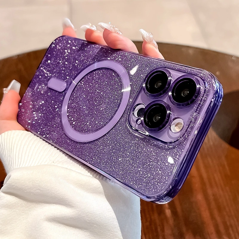 

Магнитный чехол для телефона с большим объективом, роскошный блестящий Pro Max Magsafe 13, чехол для зарядки, Бампер 14, 11, защита 12, беспроводной для ...