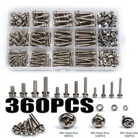 360pcs m3m4m5 stainless steel micro thread round head screw nut bolt cross round flat washer spring kit