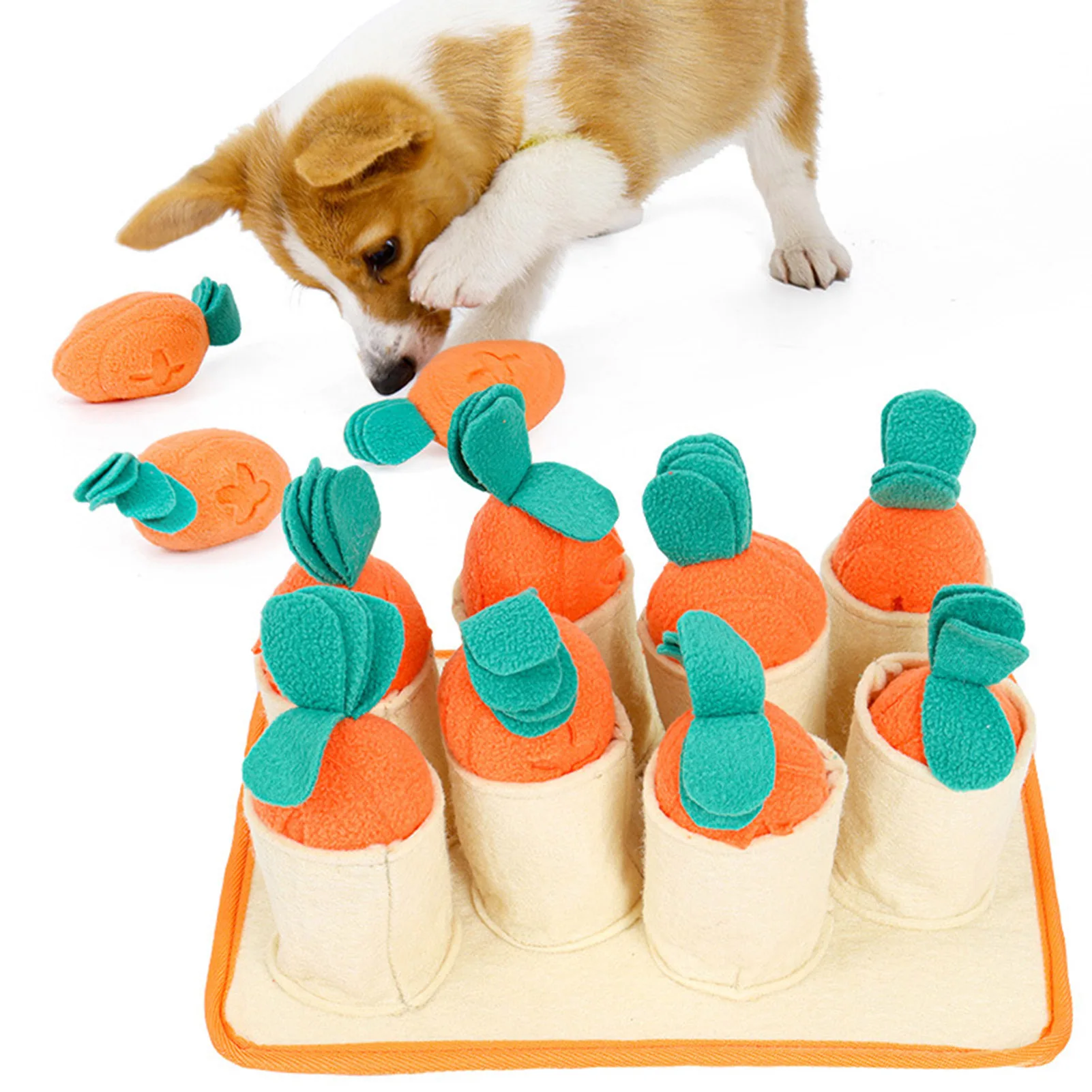 

Dog Snuffle Mat Plush Carrot Dogs Chew Toys Pet Dog Stress Dispenser Food Foraging Training Toys Slow Feeder Puzzle Toy Blanket
