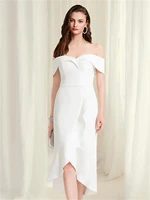 reformation amante minimalist homecoming party wear dress off shoulder sleeveless asymmetrical stretch fabric with sleek