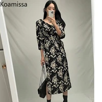 koamissa floral women bodycon maxi dress long sleeves v neck slim spring dresses female split spring autumn chic korean vestidos