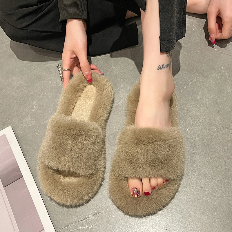 

Shoes Ladies' Slippers Low Luxury Slides Fur Flip Flops Slipers Women Platform Soft Flat Designer Plush 2022 Basic Autumn Microf