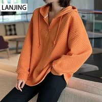 hooded sweater half zipper womens spring and autumn korean version 2021 new loose fashion casual top women