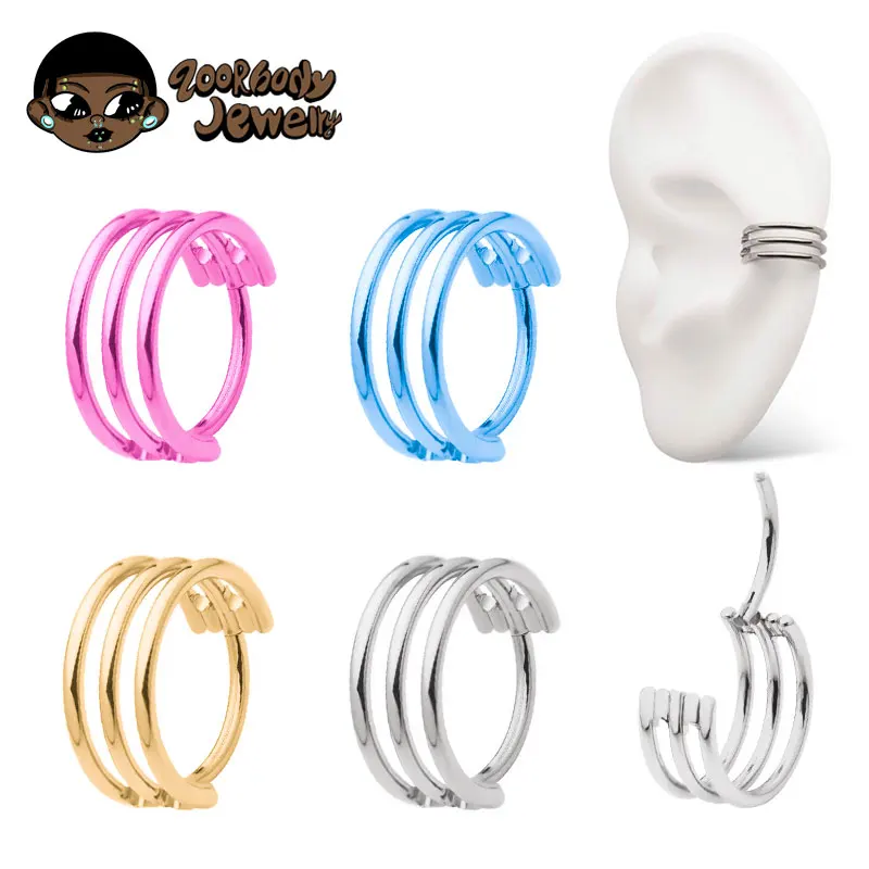 G23 Titanium Three Layer Hollow Hinged Nose Ring 16G Clicker Ear Cartilage Tragus Helix Piercing High Quality Body Jewelry