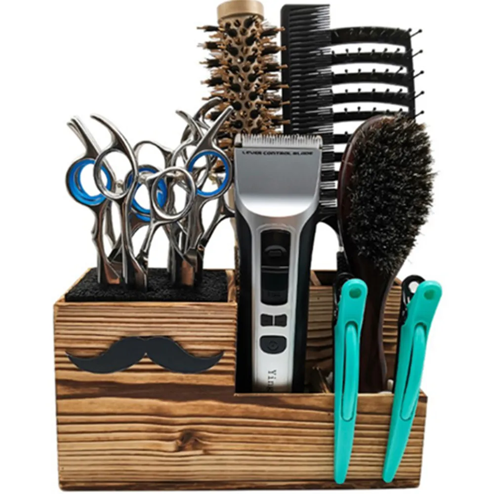 

Wood Hairdressing Tool Storage Box Home Salon Barber Shop Scissor Display Rack Holder Comb Clip Placement Stand Hair Accessories