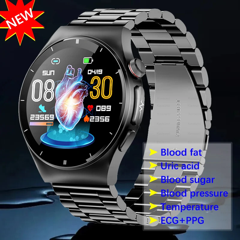 

For Android IOS Men Blood Fat Uric Acid Blood Glucose Monitor Health Smart Watch ECG+PPG Blood Pressure Measurement SmartWatches