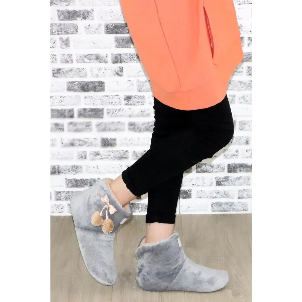 

Dorlie 0845 Gray Casual Womens Home Botu Pompom Panduf Home Slipper