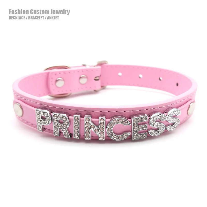 Sexy Pink Leather Collar Letters Daddy PRINCESS Choker Necklace Cute Adult Sex BDSM DDLG Cosplay Personalized Custom Jewelry