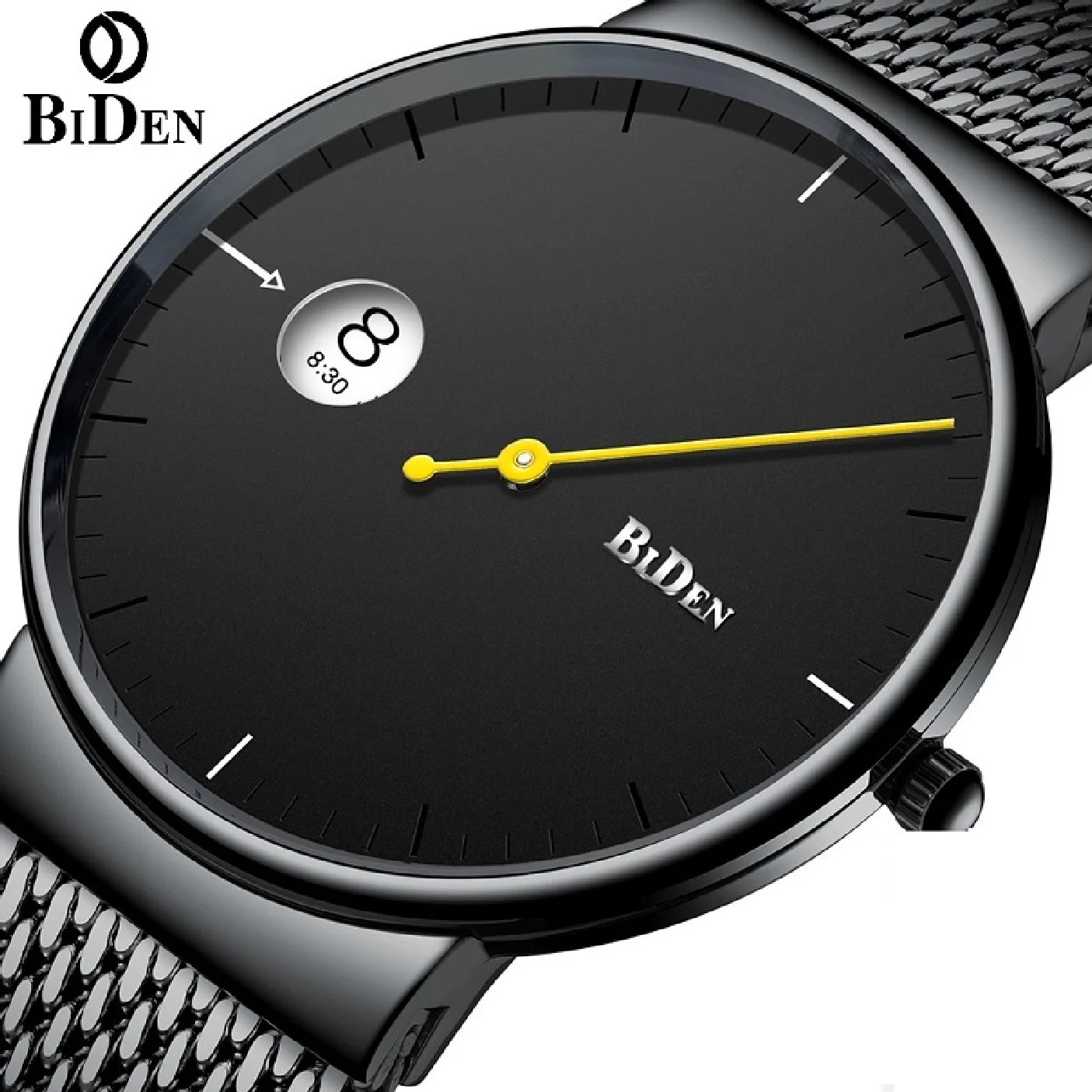 

Biden Original Casual Mens Simple Ultra Thin Style Design Unique Creative Clock Steel Mesh Band Quartz Waterproof New Wristwatch
