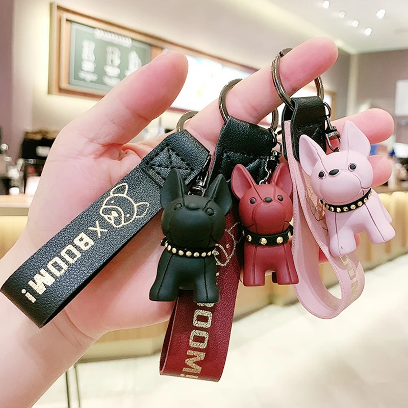 

Lovely Dog Keychain Women Men PU Leather Cartoon Bulldog Animal Keychains Bag Pendant Fashion Jewelry Car Key Ring Key Chain