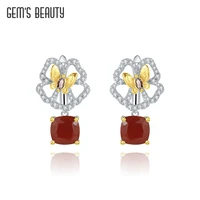 gems beauty butterfly on flower earrings for women 925 sterling silver stud earrings sky blue topaz red agate fashion jewelry