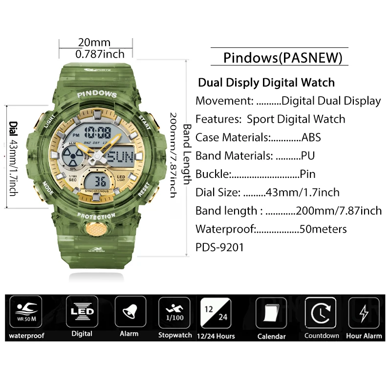 Vintage Submersible Children Digital Watches Girls Transparent Rubber Dive Electronic Hand Clock Kids Auto Backlight Stopwatch