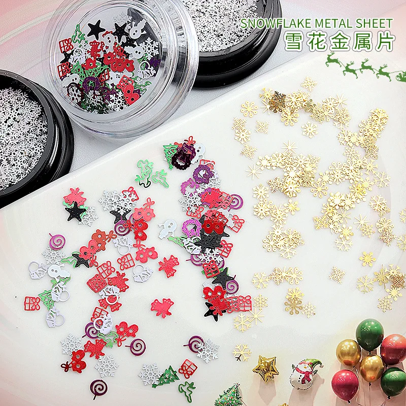 

1 Jar Thin Multi Gold White Metallic Christmas Snowflake Tree X'mas Gift Sequins Alloy Nail Art Paillette Decals Manicure Charms